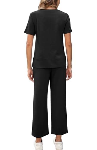 XIEERDUO Women's Two Piece Outfits 2 Pc Lounge Set Summer Travel Vacation Short Sleeve Tracksuit Spring Wide Leg Loungewear Crewneck Sweatsuit Loose Fit Clothes Black XXL - Image 5