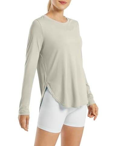 G4Free Workout Shirts for Women UPF 50+ Running Hiking UV Shirts Lightweight Soft Athletic Tee Tops(Mushroom,L) - Image 1