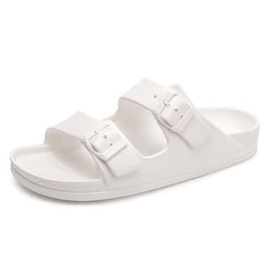 FUNKYMONKEY Women's Comfort Slides Double Buckle Adjustable EVA Flat Sandals (9 M US-Women, White) - Image 1