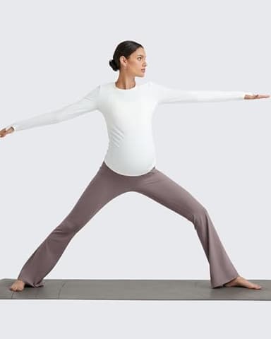 G4Free Maternity Yoga Pants Bootcut Pregnancy Sweatpants with Pockets Over The Belly Stretchy Quick Dry Workout Bottoms (Taupe,XL,31") - Image 4