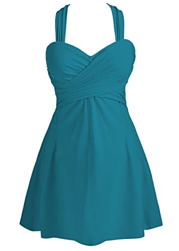 COCOPEAR Women's Elegant Crossover One Piece Swimdress Floral Skirted Swimsuit Dark Prussian Blue 3XL/16-18 - Image 1