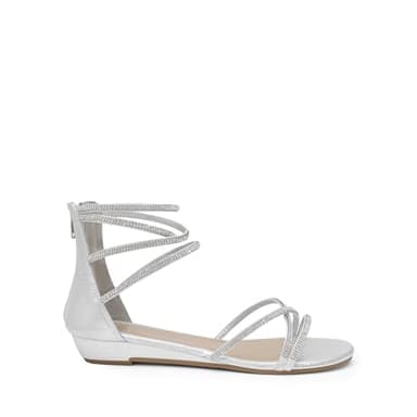 DREAM PAIRS Women's Ankle Strap Flat Sandals Summer Dressy Strappy Gladiator Rhinestones Sandals,Size 9,Silver,WEITZ - Image 3