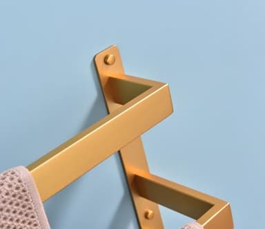 Hoooh Towel Rack for Bathroom, 16 Inch Wall Mount Double Towel Bar with Hooks, Gold Stainless Steel 2-Tiers Ladder Towel Hanger - Image 9