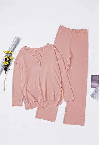 Pink Queen Women's 2 Piece Knit Sweatsuit Oversized Loose Knit Sweater Matching Loungewear Set Pink M - Image 6