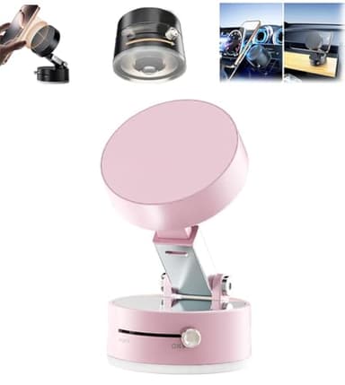 Oudvaker Foldable Magnetic Vacuum Phone Holder, 360° Electric Suction Car Mount, Double-Sided Swivel Stand for Car, Mirror, Gym, Kitchen, Hands-Free Portable Phone Holder (Pink) - Image 1