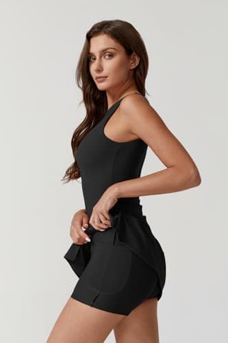 QINSEN Workout Dress for Women Crew Neckline Tennis Dress Build in Shorts with Two Pockets Black XL - Image 3