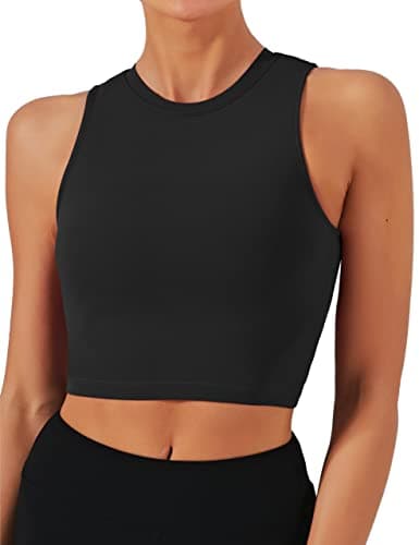 Natural Feelings Nudi Sports Bras for Women Removable Padded Yoga Tank Tops Sleeveless Fitness Workout Crop Tops Black - Image 1