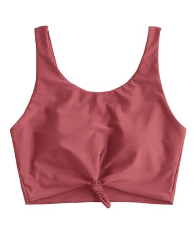 ZAFUL Women's Front Knot Bikini Tops Crop Tankini Top Scoop Neck Padded Bathing Suit Tops Coral Red L - Image 1