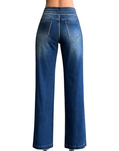 roswear Women’s Wide Leg Jeans Casual High Waisted Stretch Baggy Loose Denim Pants Blue Small - Image 2