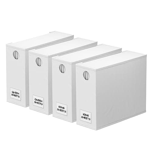 SpaceAid 4 Pack Bed Sheet Organizers and Storage, Foldable Sheet Organizer for Linen Closet, Sheets Set Folder Keeper with Window XL (Queen & King Size) Organizing Bedding Container, White - Image 1