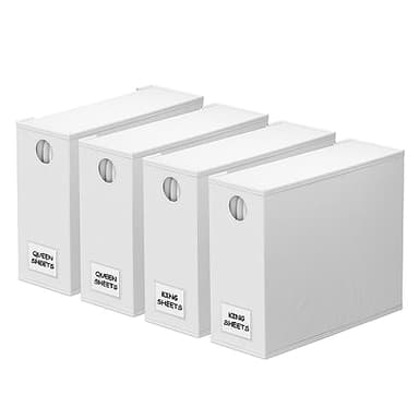SpaceAid 4 Pack Bed Sheet Organizers and Storage, Foldable Sheet Organizer for Linen Closet, Sheets Set Folder Keeper with Window XL (Queen & King Size) Organizing Bedding Container, White - Image 1