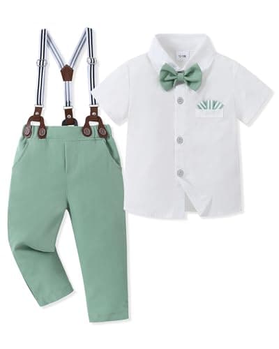 SANMIO Toddler Baby Boy Clothes Suit Gentleman Wedding Outfits, Formal Dress Shirt with Bowtie + Suspender Pants 1-5 Years - Image 1