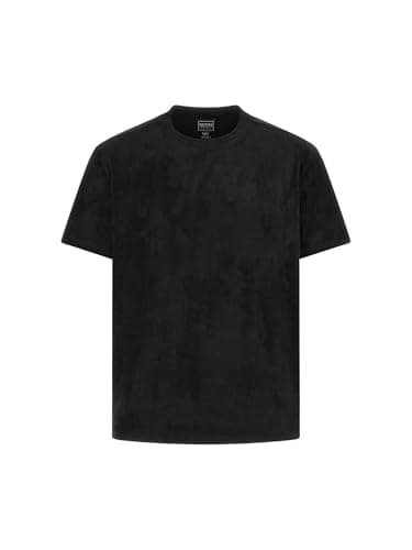 GUESS Men's Short Sleeve Garrett Faux Suede Crew, Jet Black Multi