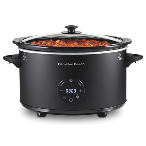 Hamilton Beach 6 Quart Set & Forget Programmable Slow Cooker with Defrost Function, Flexible Programming, Adjustable Countdown Timer, Large Dishwasher Safe Stoneware Crock and Glass Lid, Black (33765) - Image 1