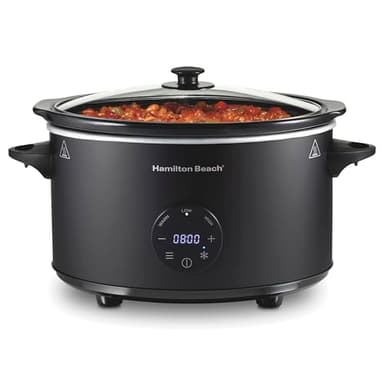 Hamilton Beach 6 Quart Set & Forget Programmable Slow Cooker with Defrost Function, Flexible Programming, Adjustable Countdown Timer, Large Dishwasher Safe Stoneware Crock and Glass Lid, Black (33765) - Image 1