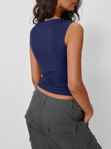 Trendy Queen Women Going Out Summer Tank Tops Spring Casual Basic Cute 2025 Sleeveless Shirt Vacation Fashion Outfit Clothes Navy M - Image 4