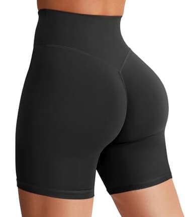 YEOREO Women's Biker Shorts 4.5" / 6" Workout Gym Shorts Craze High Waist Tummy Control Hidden Scrunch Running Yoga Black S - Image 1