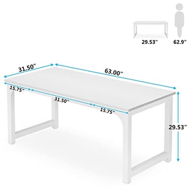 Tribesigns 63”Executive Desk, Large Office Computer Desk with Thicken Frame, Modern Simple Workstation Business Furniture for Home Office, White - Image 2