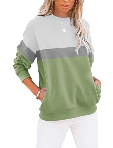 TICTICMIMI Women's Casual Long Sleeve Color Block/Solid Tops Crewneck Sweatshirts Cute Loose Fit Pullover with Pockets - Image 1