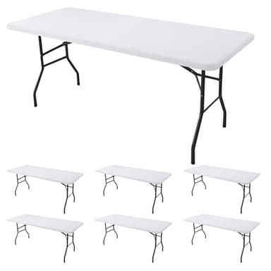 Enjoyidea Fitted Tablecloth for 8 Foot Rectangle Tables-6 Pack White Elastic Outdoor Picnic Table Cover-Spandex Stretch Folding Table Cloths 8ft for Camping Dining Room Patio Kitchen Banquet Party - Image 1