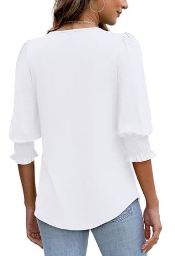 XIEERDUO Blouses for Women Dressy Casual 3/4 Length Sleeve Womens Tops White Tops for Women Xl - Image 5
