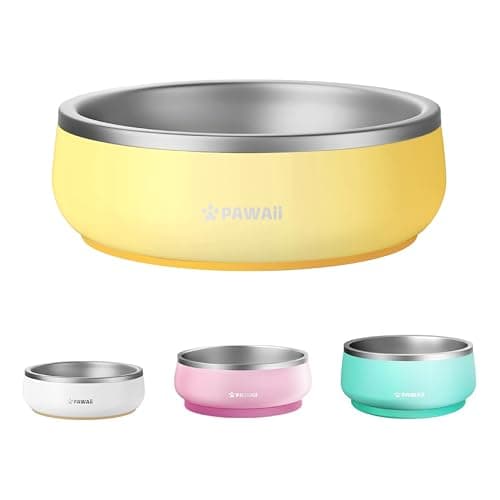 Pawaii Small Dog Bowls, 12 oz. Food Water Bowl Designed for Puppies and Cats with Non-Slip Rubber Base, Upgraded Metal Insulated, Double Stainless Steel Bowls, Cheese Yellow - Image 1