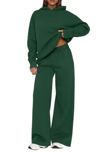 PRETTYGARDEN Womens Sweatsuits 2 Piece Set 2025 Casual Winter Long Sleeve Hoodie Loose Wide Leg Sweatpants Fall Tracksuit (Dark Green,Large) - Image 1