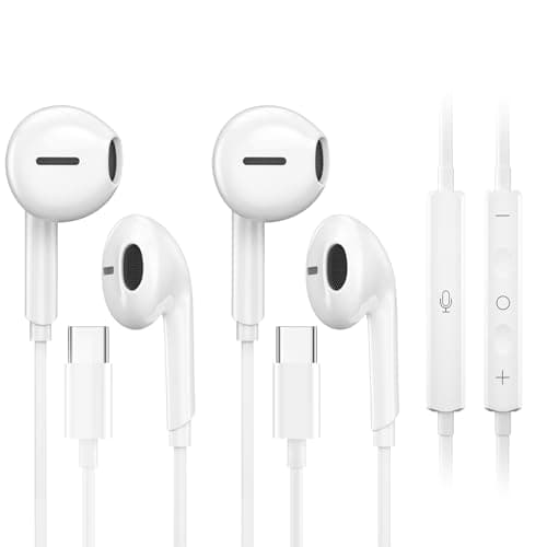 2 Packs USB C Headphones for iPhone 16/15 Pro Max iPad Plus Type C Earphones with Microphone Volume Control USB C Wired Earbuds USB Type C Earphone for Samsung S25 Ultra S24 S23 S22 S21 S20 A55