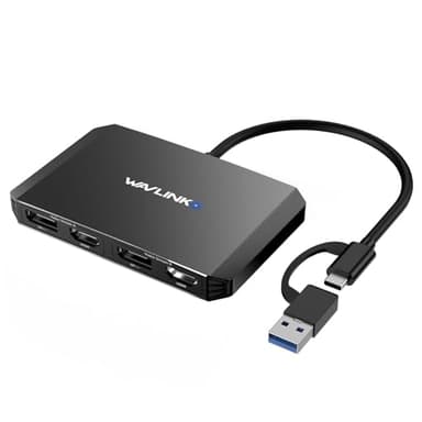 WAVLINK USB C and USB 3.0 to Dual 4K DisplayPort/HDMI Adapter, Displaylink Monitor Splitter Extended Display for Dual Monitor 4K@60Hz, HDMI/DP Splitter Compatible with Mac M1-M4,Window Laptop-Black - Image 1