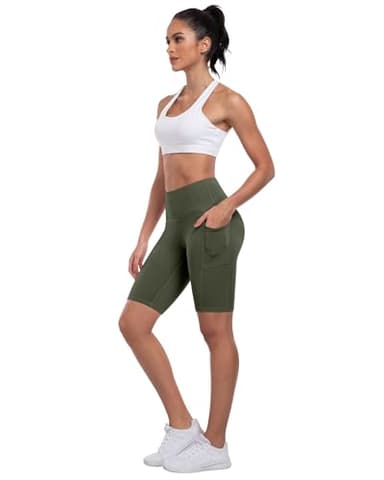 ATHVOTAR Biker Shorts Women with Pockets - 3"/5"/8" High Waisted Workout Spandex Tummy Control Gym Running Yoga Shorts 8" Black/Gray/Navy/Army Green L - Image 4