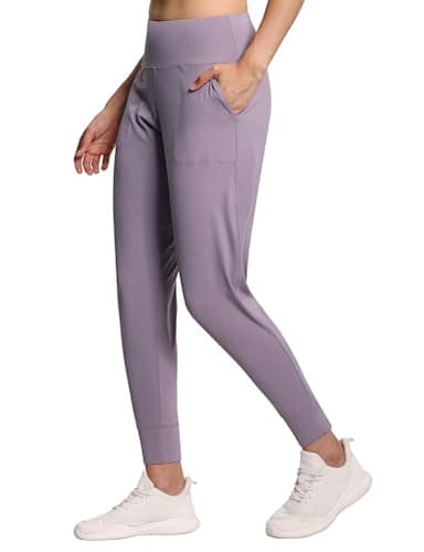THE GYM PEOPLE Women's Joggers Pants Lightweight Athletic Leggings Tapered Lounge Pants for Workout, Yoga, Running Grey Purple - Image 4