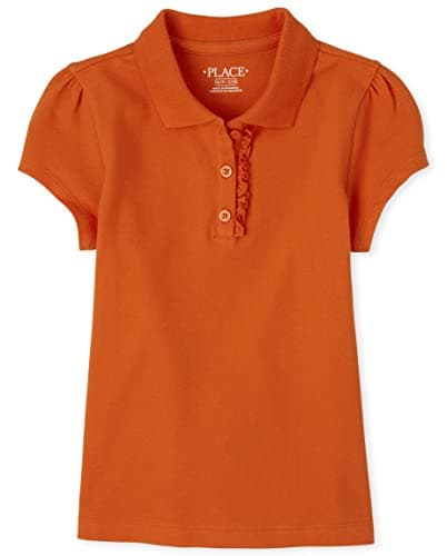 The Children's Place girls Short Sleeve Ruffle Pique Polo Shirt, Flame, Small US - Image 1