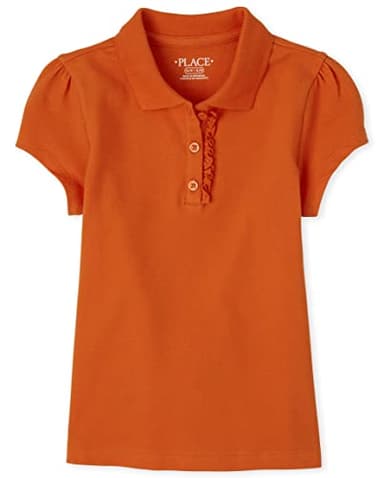 The Children's Place girls Short Sleeve Ruffle Pique Polo Shirt, Flame, Small US - Image 1