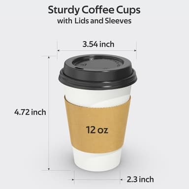 100 Pack 12 oz Disposable Coffee Cups with Lids and Sleeves, Sturdy Thick Paper & Leak-free Insulated to Go Paper Hot Coffee Cups with Sip Lids for Hot & Cold Beverage - Image 4