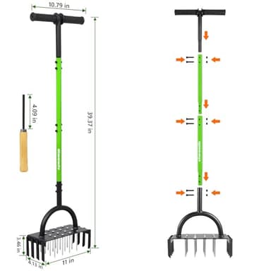 Manual Lawn Aerator Tool, 2-in-1 Spike Air Aerators and Core Aerator, 16 Iron Spikes, 8 Cores Grass Aeration,Pre-Assembled Spike Manual Dethatching & Soil Aerator Garden Tools - Image 3