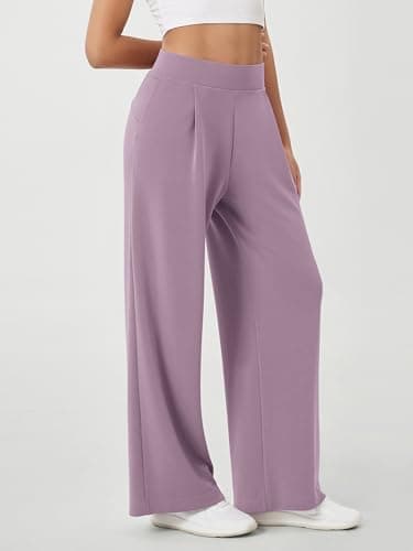 ODODOS Modal Soft Wide Leg Pants for Women High Waist Casual Relaxed Pants with Pockets, 27" Inseam, Taro Purple, X-Small - Image 3
