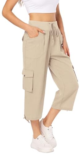 MISS MOLY Women's Cargo Capris Hiking Running Pants Loose Button Decor Lightweight Quick Dry Athletic Outdoor Khaki XL - Image 1