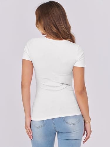 ANRABESS Women Short Sleeve Tops Scoop Neck Ribbed Knit Slim Fitted Basic Tee Shirts Casual Summer Clothes 2025 Fall Outfits White X-Large - Image 6