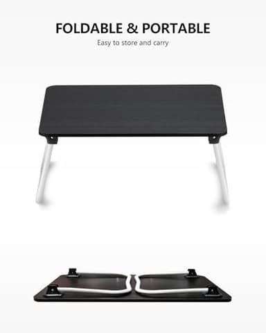 Laptop Bed Desk, Foldable Lap Desk, Portable Laptop Stand, Lightweight & Mini Table for Breakfast/Picnic/Drawing/Couch/Floor - Black - Image 5