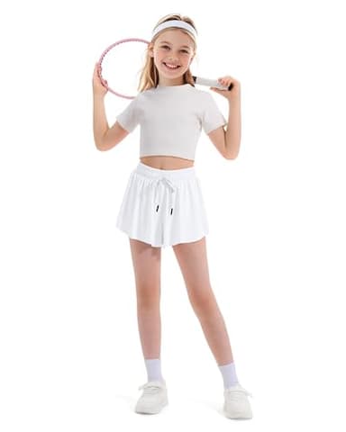 Witwot Butterfly Shorts Girls, 2-in-1 Teen/Kids Girl Flowy Short, 9-10 Years, White - Image 3