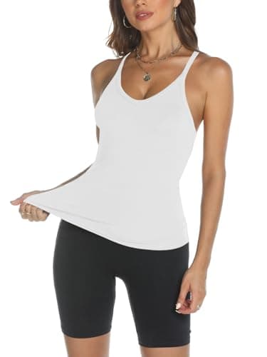 Trendy Queen Womens Workout Tank Tops Racerback Summer 2025 Camisole Top V Neck Ribbed Sleeveless Beach Fashion Clothes White L - Image 5