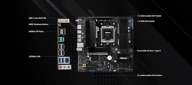 ASRock AMD B850M Pro A WiFi 6E Socket AM5 Ryzen 9000/8000/7000 Series DDR5 8000+ (OC) MHz 256GB Micro ATX Motherboard M.2 SATA3 6.0 Gb/s PCIe 5.0 BIOS Flashback 2.5G LAN - Image 2