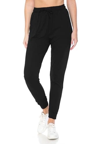 Leggings Depot Womens Classic Jogger Pants - Track Cuff Sweatpants with Pockets, Black, 1X - Image 2