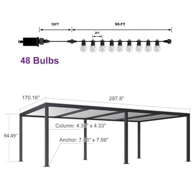 PURPLE LEAF Louvered Pergola 14' x 24' Outdoor Aluminum Pergola with Hidden Drainage System and Adjustable Roof Patio Hardtop Oversized Pergolas with String Lights for Estate Patio Pool Cabana - Image 7
