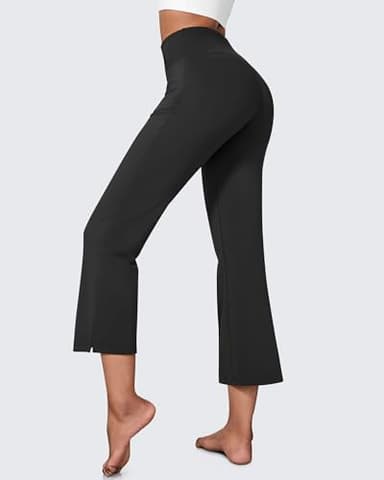 G4Free Yoga Dress Pants with Pockets Wide Leg Pants Women Strechy Yoga Flare Ankle Slacks Casual Loose Work Pants (Black-2,M,25") - Image 3