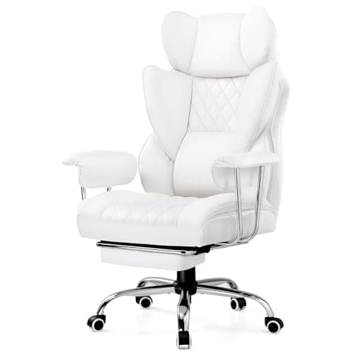 GTRACING Gaming Chair,Office Chair with Pocket Spring Lumbar Support, Ergonomic Comfortable Wide Office Desk Computer Chair with Outward Fixed Soft Armrests and Footrest,(PU Leather, White) - Image 1