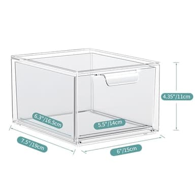 SpaceHacks 2 Pack Stackable Makeup Organizer and Storage, Acrylic Organizers，Clear Plastic Storage Drawer with Handles for Vanity, Undersink, Kitchen Cabinets, Pantry - Image 3