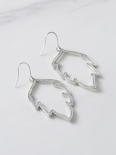 SWEETV Silver Cubic Zirconia Dangle Earrings for Women, Hook Infinity Leaf Hoop Earrings Rhinestone Drop Dangle Hoop Earrings for Wedding Bridal Prom Valentines Gifts - Image 7