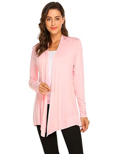 Newchoice Womens Dressy Casual Long Sleeve Open Front Cardigan Sweaters Soft Drape Summer Lightweight Cardigan (Light Pink, M) - Image 3