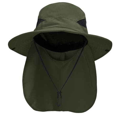 NPQQUAN Sun Hats for Men Women with Neck Flap UPF 50+ UV Protection Wide Brim Bucket Hat Safari Hiking Fishing Hats Green（Neck Flap） - Image 1